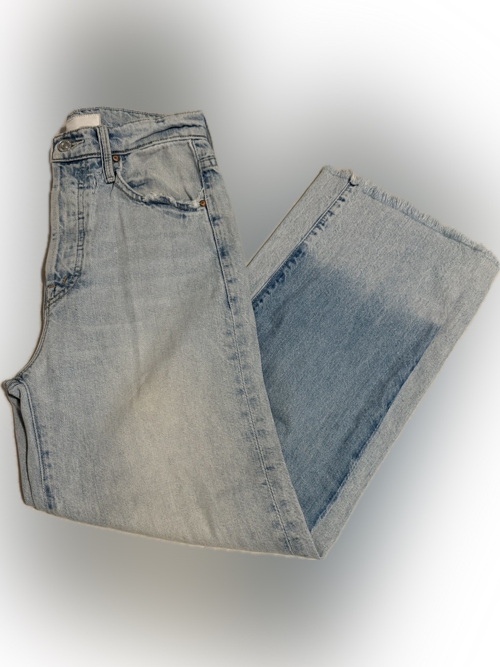 Mother Denim "Rambler Ankle Fray" Jeans Sz 25 High-Waist, Raw Hem, Two-Tone - Picture 16 of 16